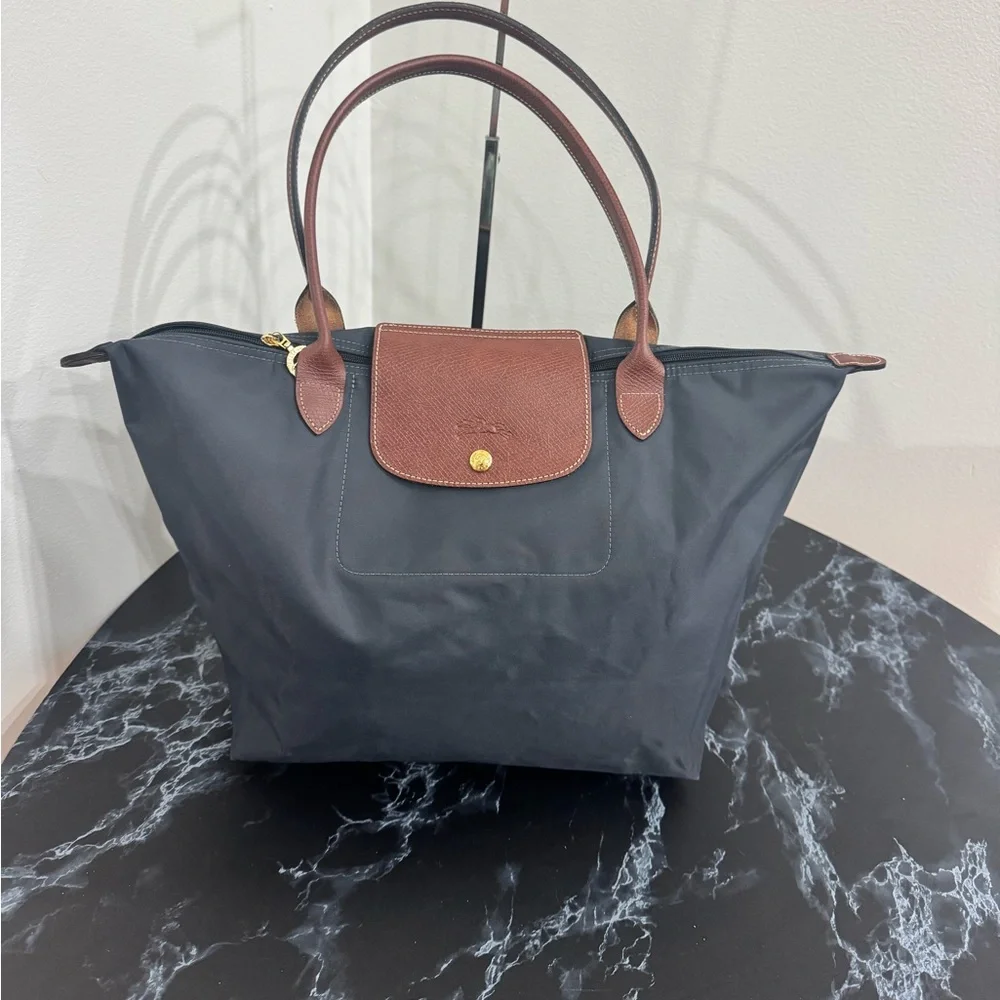 LONGCHAMP Large Le Pliage Nylon Shoulder Tote Marine Navy Blue AUTHENTIC - Picture 4 of 13